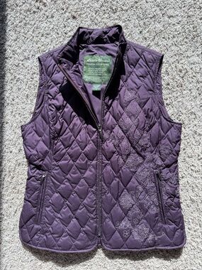 Eddie Bauer Premium Goose Down Quilted Plum Embroidered Vest (Size small)